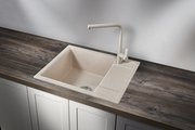 Кухонная мойка Granula 6002, 600x500, накладная, с крылом, кварц, Пирит 6002, ПИРИТ