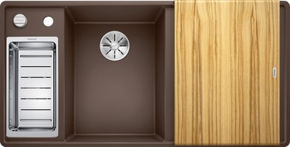 Кухонная мойка Blanco Axia III 6S-F, клапан-автомат, разделочный столик из ясеня, чаша слева, кофе 524668
