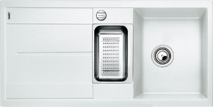 Кухонная мойка Blanco Metra 6S-F, с крылом, с клапаном-автоматом, коландером, гранит, белый 519115