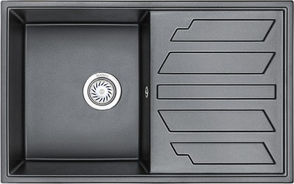 Кухонная мойка Granula 8002, 800x500, накладная, с крылом, кварц, Шварц (чёрный металлик) 8002, ШВАРЦ