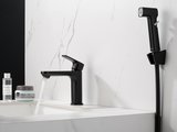 Смеситель для раковины Aquatek Альфа 110, с гигиеническим ручным душем, чёрный матовый AQ1912MB