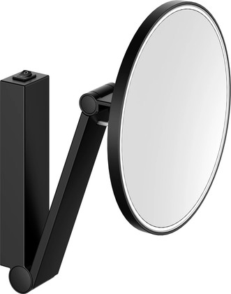 Косметическое зеркало Keuco iLook_move, подсветка, круглое, выключатель, увеличение х5, чёрный матовый 17612 379004