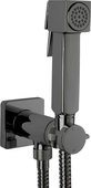 Гигиенический душ Bossini Cube, прогрессивный смеситель, лейка с клапаном, шланг, чёрный хром E38001B.083