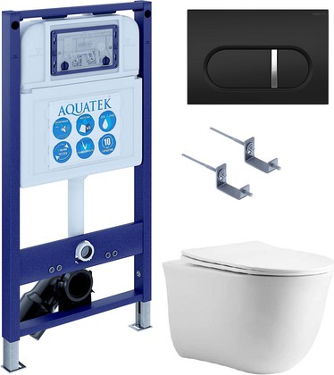 Унитаз с инсталляцией Aquatek Классик cm-045 4в1, унитаз AQ1112-00, сиденье soft close, кнопка чёрный матовый SET AQUATEK КЛАССИК cm-045 4в1