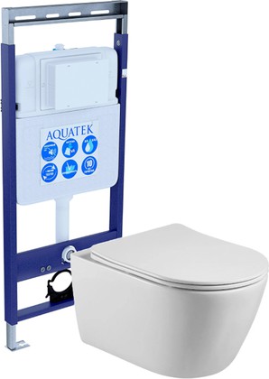 Унитаз с инсталляцией Aquatek Бетта, тонкое сиденье soft-close, звукоизоляционная прокладка SET БЕТТА Easy Fix