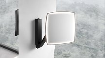 Зеркало косметическое Keuco iLook_move, подсветка, квадратное, выключатель, увеличение х5, чёрный матовый 17613 379004
