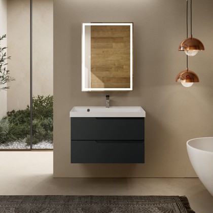 Тумба с умывальником AQUAme S3 80, подвесная, антрацит AQM900380GM+1017000800001