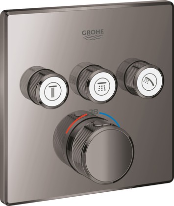 Термостат для душа Grohe Grohtherm SmartControl квадратный, 3 потребителя, тёмный графит глянцевый 29126A00