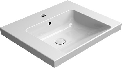 Раковина GSI Norm 600, подвесная, встраиваемая, перелив, отверстие под смеситель, белый глянцевый 8635111