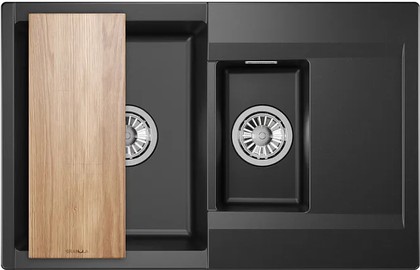 Кухонная мойка Granula Estetica ES-7808, 780x500, двойная, кварц, Шварц (чёрный металлик) 7808, ШВАРЦ