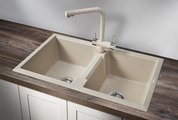 Кухонная мойка Granula 8101, 810x500, накладная, двойная, кварц, Пирит 8101, ПИРИТ