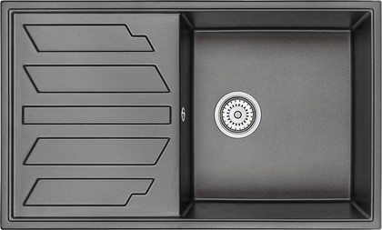 Кухонная мойка Granula 8601, 860x500, накладная, с крылом, кварц,Чёрный 8601, ЧЁРНЫЙ