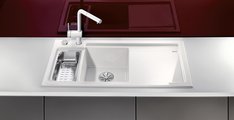 Кухонная мойка Blanco Axon II 6S, доска из серебристого стекла, чаша слева, клапан-автомат, магнолия 524140