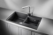 Кухонная мойка Granula 8201, 820x500, накладная, двойная, кварц,Чёрный 8201, ЧЁРНЫЙ