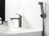 Смеситель для раковины Aquatek Альфа 110, с гигиеническим ручным душем, оружейная сталь AQ1912BGM