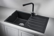 Кухонная мойка Granula 8002, 800x500, накладная, с крылом, кварц, Чёрный 8002, ЧЁРНЫЙ