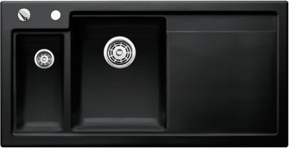 Кухонная мойка чаши слева, крыло справа, с клапаном-автоматом, с коландером, керамика, чёрный Blanco Axon II 6S PuraPlus 516555