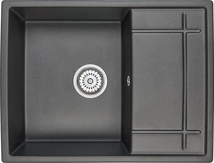 Кухонная мойка Granula 6501, 655x500, накладная, с крылом, кварц, Чёрный 6501, ЧЁРНЫЙ