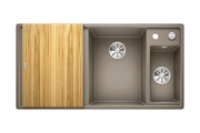 Кухонная мойка Blanco Axia III 6S, клапан-автомат, разделочный столик из ясеня, чаша справа, серый беж 523469
