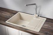 Кухонная мойка Granula 6501, 655x500, накладная, с крылом, кварц, Пирит 6501, ПИРИТ