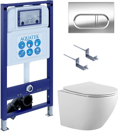 Унитаз с инсталляцией Aquatek Европа-043 4в1, унитаз AQ1901-00, сиденье soft close, кнопка хром глянцевый SET AQUATEK ЕВРОПА-043 4в1