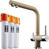 Комплект смеситель для кухни Omoikiri Nagano-CH кран фильтрованной воды, водоочиститель Pure drop Lite, шампань 4081.8028