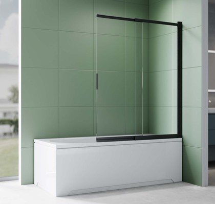 Шторка на ванну Aquatek 1000x1500, двухэлементная, раздвижная, стекло прозрачное 5мм, профиль чёрный матовый AQ.BSS.100.1BL