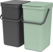 Набор вёдер для мусора Brabantia Sort & Go 16л, 2шт, зелёный нефрит, чёрный 214462