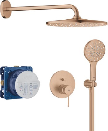 Набор для душа скрытого монтажа Grohe Essence Rainshower Mono 310, смеситель, верхний и ручной душ, тёплый закат матовый 25287DL0