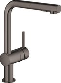 Смеситель для кухни Grohe Minta, выдвижной L-излив с переключателем струи, темный графит, глянец 30274A00