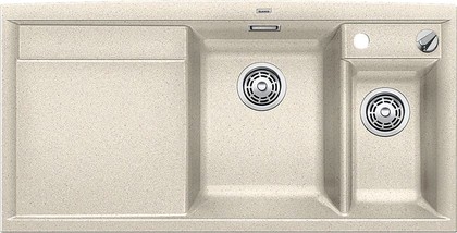 Кухонная мойка чаши справа, крыло слева, с клапаном-автоматом, с коландером, гранит, песочный Blanco Axia II 6S 516825