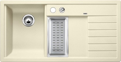 Кухонная мойка чаша слева, крыло справа, с клапаном-автоматом, с коландером, гранит, жасмин Blanco Trisona 6S 513778