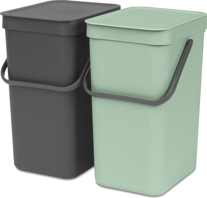 Набор вёдер для мусора Brabantia Sort & Go 12л, 2шт, зелёный нефрит, чёрный 214448