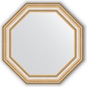Зеркало Evoform Octagon 516x516 в багетной раме 60мм, золотые бусы на серебре BY 3709