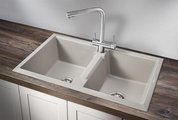 Кухонная мойка Granula 8101, 810x500, накладная, двойная, кварц, Базальт 8101, БАЗАЛЬТ