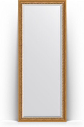 Зеркало Evoform Exclusive Floor 780x1980 пристенное напольное, с фацетом, в багетной раме 70мм, состаренное золото с плетением BY 6101