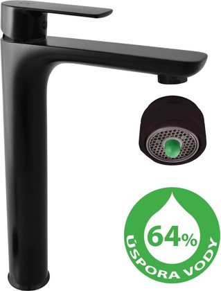 Смеситель для умывальника RAV Slezak Vltava ECO высокий, экономичный аэратор, чёрный матовый VTE430.5CMAT