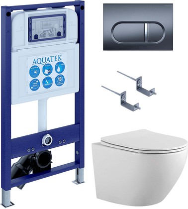 Унитаз с инсталляцией Aquatek Европа-050 4в1, унитаз AQ1901-00, сиденье soft close, кнопка оружейная сталь SET AQUATEK ЕВРОПА-050 4в1