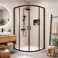 Душевой уголок Aquatek 900x900 четверть круга, двери раздвижные, прозрачное стекло 6мм, профиль чёрный AQ.RO.090.1BL