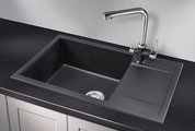 Кухонная мойка Granula 7805, 780x500, накладная, с крылом, кварц, Шварц (чёрный металлик) 7805, ШВАРЦ
