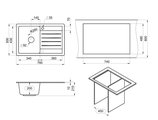Кухонная мойка Granula Standart 7602, 760x500, кварц, Базальт 7602, БАЗАЛЬТ