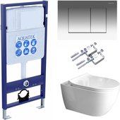 Унитаз с инсталляцией Aquatek Поларис AQ0700-01, крепёж 02, сиденье soft-close, панель 010 SET AQUATEK ПОЛАРИС-01-010 4в1