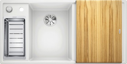 Кухонная мойка Blanco Axia III 6S-F, клапан-автомат, разделочный столик из ясеня, чаша слева, белый 524666