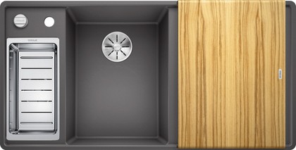 Кухонная мойка Blanco Axia III 6S, клапан-автомат, разделочный столик из ясеня, чаша слева, тёмная скала 524644