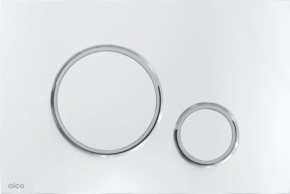 Кнопка управления Alcaplast Thin M771, для унитаза, панель и кнопки: хром глянец, декоративные кольца: хром матовый
