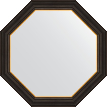 Зеркало Evoform Octagon 740x740 в багетной раме 71мм, чёрное дерево с золотом BY 3876