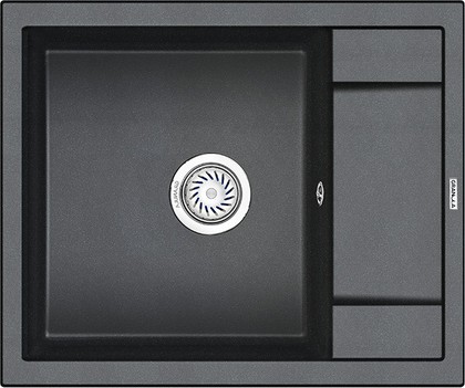 Кухонная мойка Granula 6002, 600x500, накладная, с крылом, кварц, Шварц (чёрный металлик) 6002, ШВАРЦ