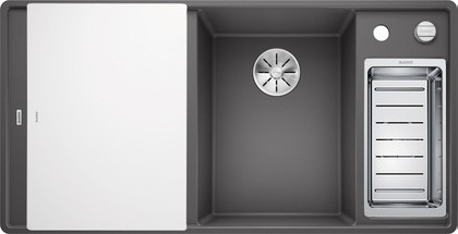 Кухонная мойка Blanco Axia III 6S-F, клапан-автомат, доска из белого стекла, чаша справа, тёмная скала 523490
