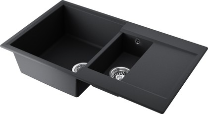 Кухонная мойка Omoikiri Daisen 86-2-BL, две чаши, оборачиваемая, Artgranit, чёрный 4993477