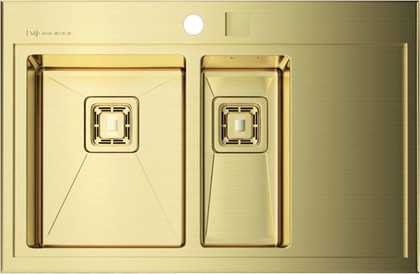 Кухонная мойка Omoikiri Akisame 78-2-IN-LG-L, чаша слева, золото OAK-78-2-IN-LG